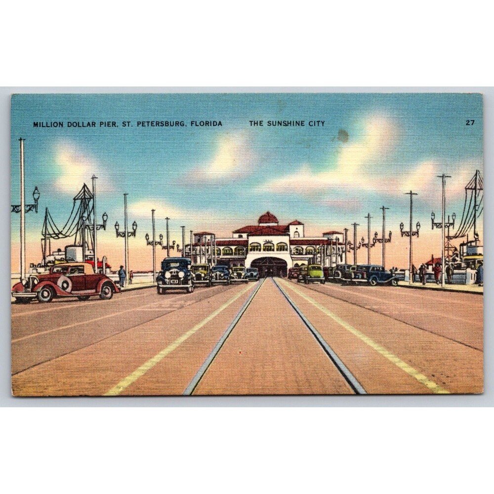 Vtg Linen Postcard Million Dollar Pier St Petersburg Florida Tichnor Unposted